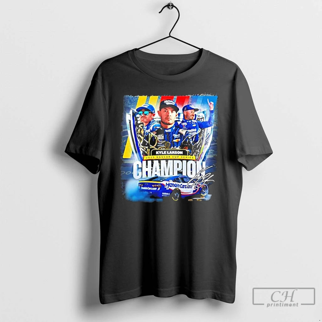 Premium Kyle Larson 2025 Nascar Cup Series Champion Signature T Shirts Hoodie Sweatshirt | PurePodTees.com