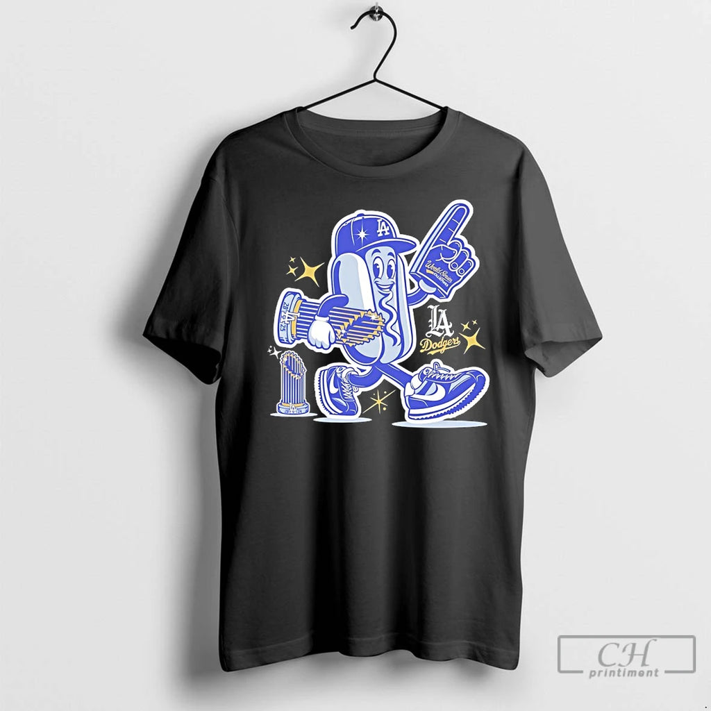Premium La Dodgers Hot Dog Mascot 2025 World Series Champions Trophy Shirt Hoodie Sweatshirt | PurePodTees.com
