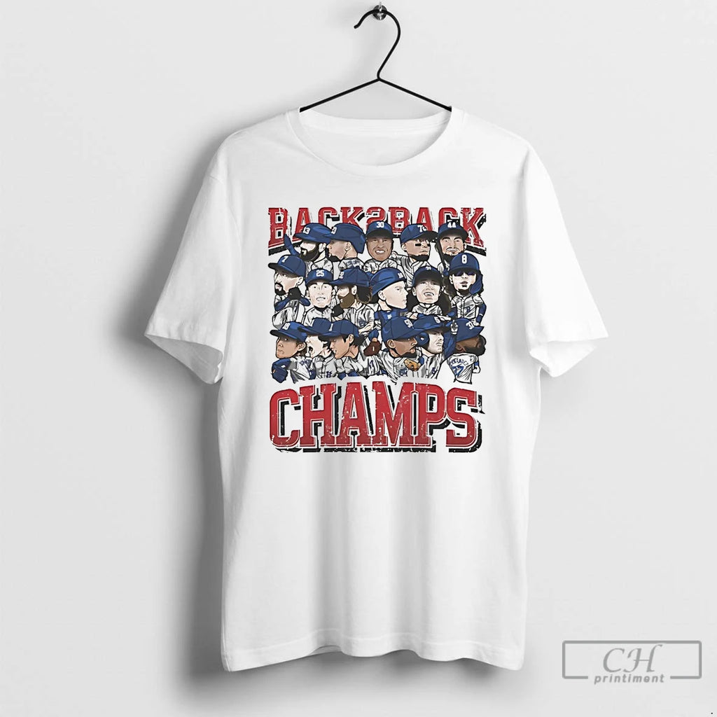 Premium La Dodgers Back To Back Champs 2025 Caricature T Shirts Hoodie Sweatshirt | PurePodTees.com