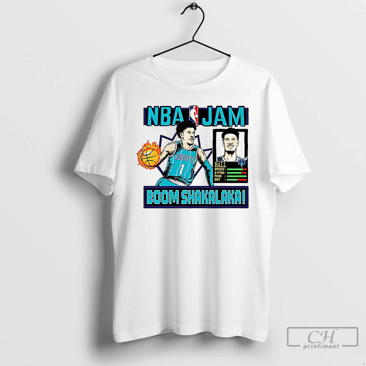 Premium Lamelo Ball Charlotte Hornets Nba Jam Boom Shakalaka T Shirts Hoodie Sweatshirt | PurePodTees.com