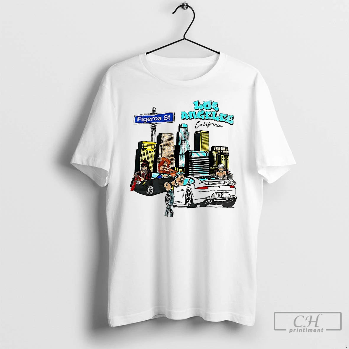 Premium Los Angeles California Figueroa Street City Skyline Cartoon T Shirts Hoodie Sweatshirt | PurePodTees.com