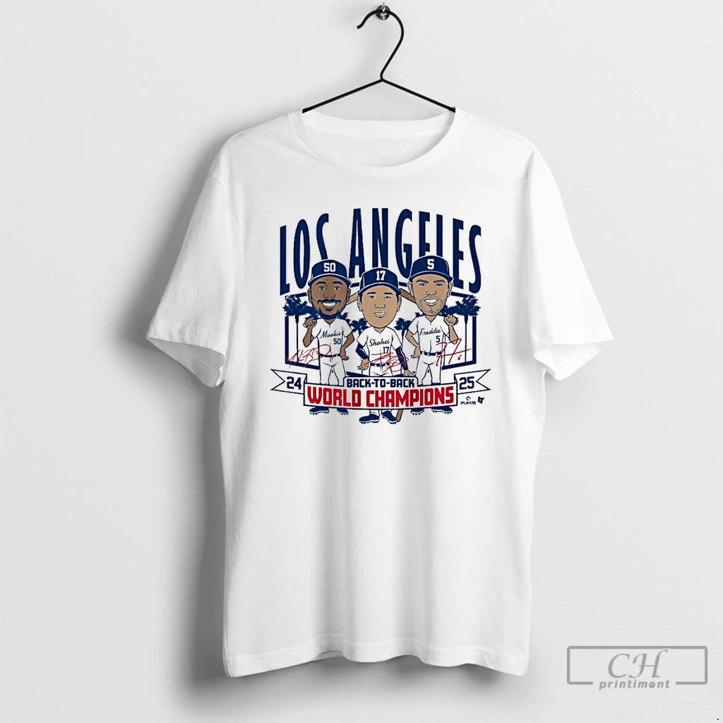 Premium Los Angeles Dodgers 2024 2025 Back To Back World Champs Caricatures T Shirts Hoodie Sweatshirt | PurePodTees.com
