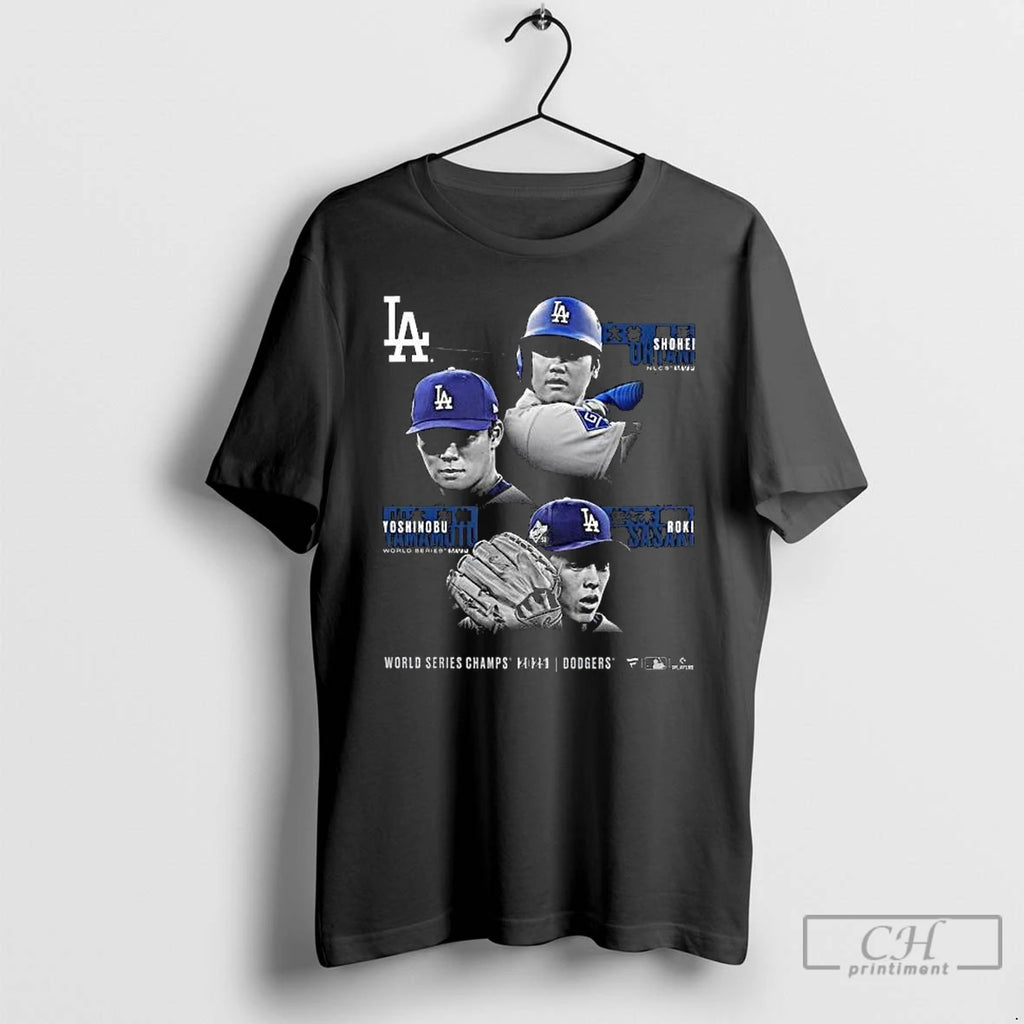 Premium Los Angeles Dodgers Shohei Ohtani Yoshinobu Yamamoto Roki Sasaki 2025 World Series Champions Historic Shirt...