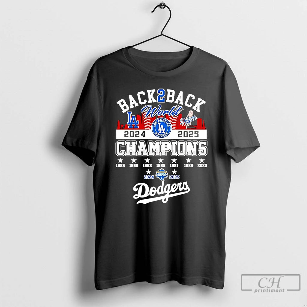 Premium Los Angeles Dodgers Back 2 Back 2025 World Series Champions T Shirts Hoodie Sweatshirt | PurePodTees.com