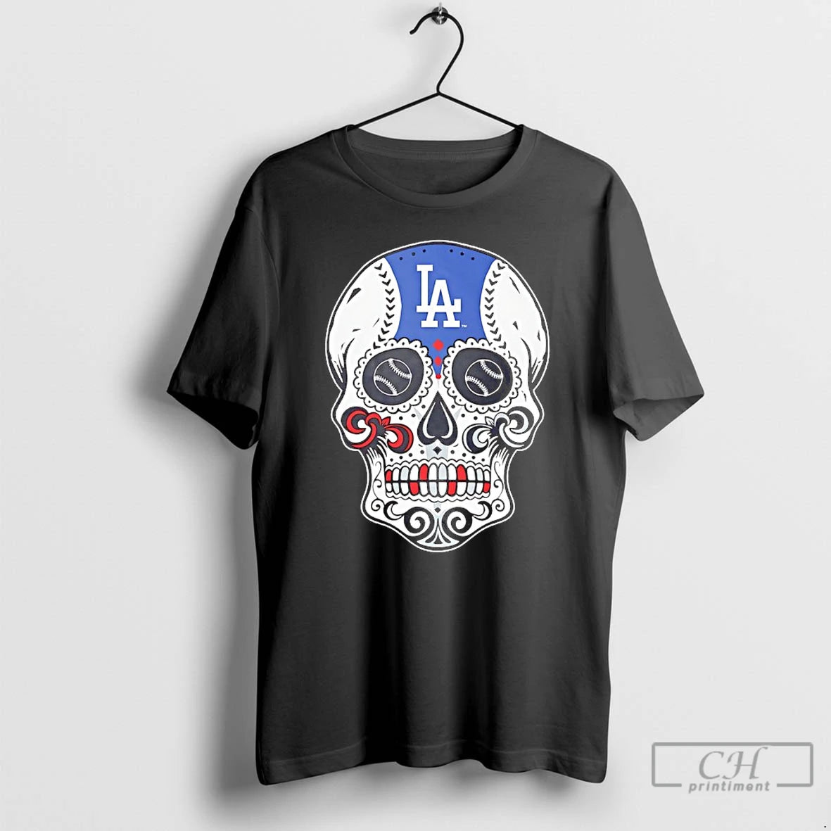 Premium Los Angeles Dodgers Candy Skull Silk Tattoo T Shirts Hoodie Sweatshirt | PurePodTees.com