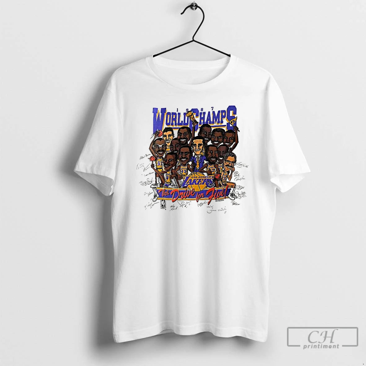 Premium Los Angeles Lakers Basketball World Champ 1987 Caricature Vintage T Shirts Hoodie Sweatshirt | PurePodTees.com