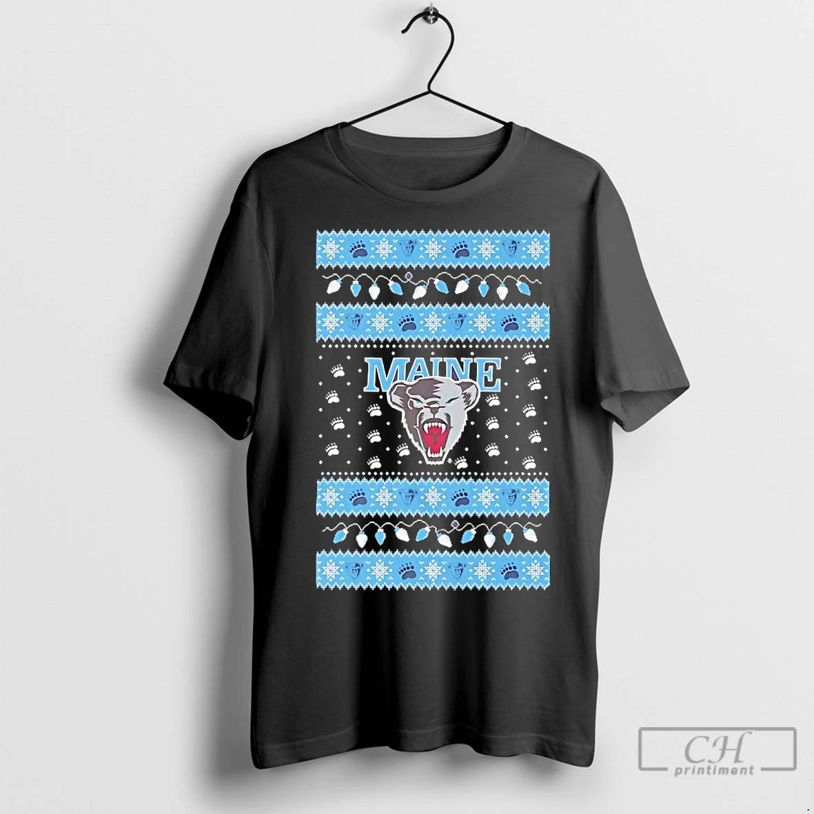 Premium Maine Black Bears Ugly Christmas Light Shirt Hoodie Sweatshirt | PurePodTees.com