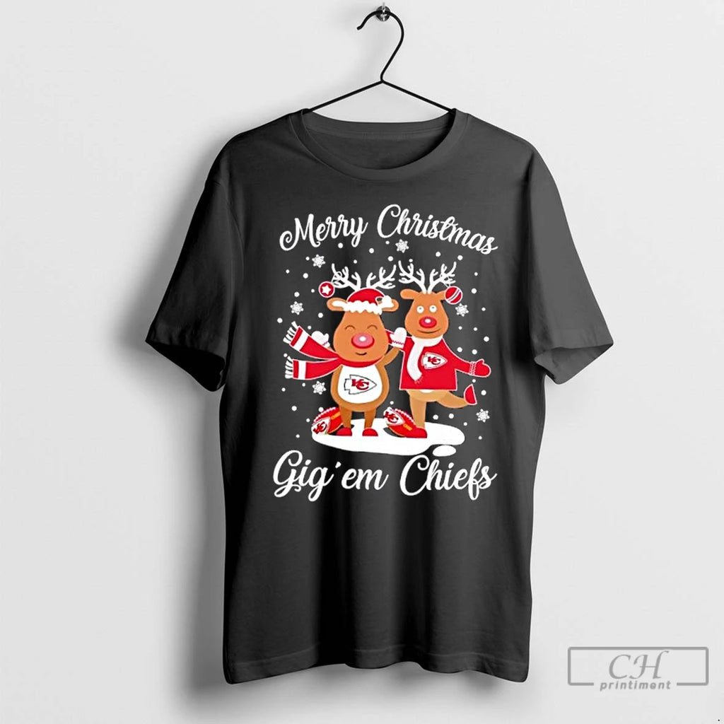 Premium Merry Christmas Gig Em Kansas City Chiefs Shirt Hoodie Sweatshirt | PurePodTees.com