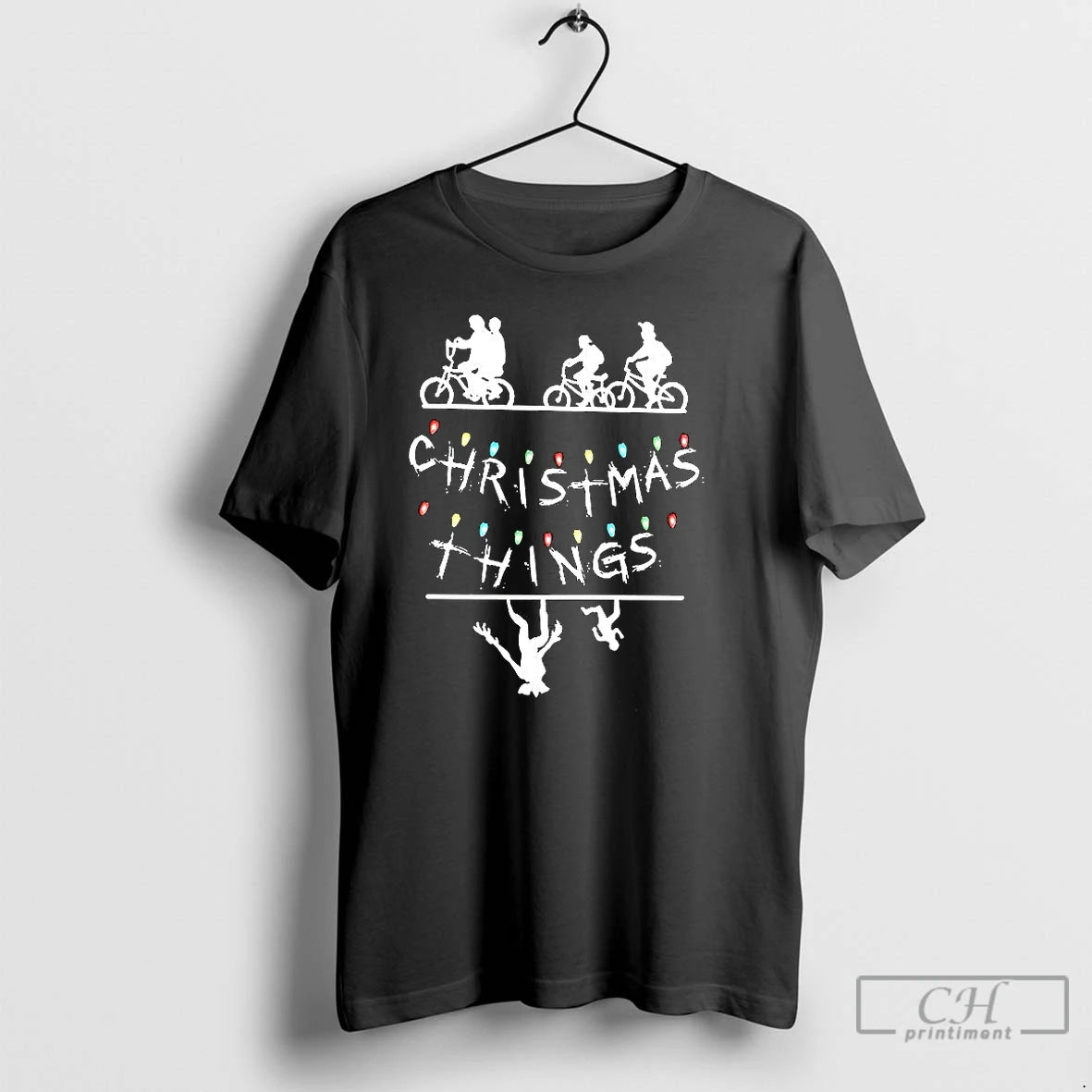 Premium Merry Christmas String Lights Upside Down Silhouette Retro T Shirts Hoodie Sweatshirt | PurePodTees.com