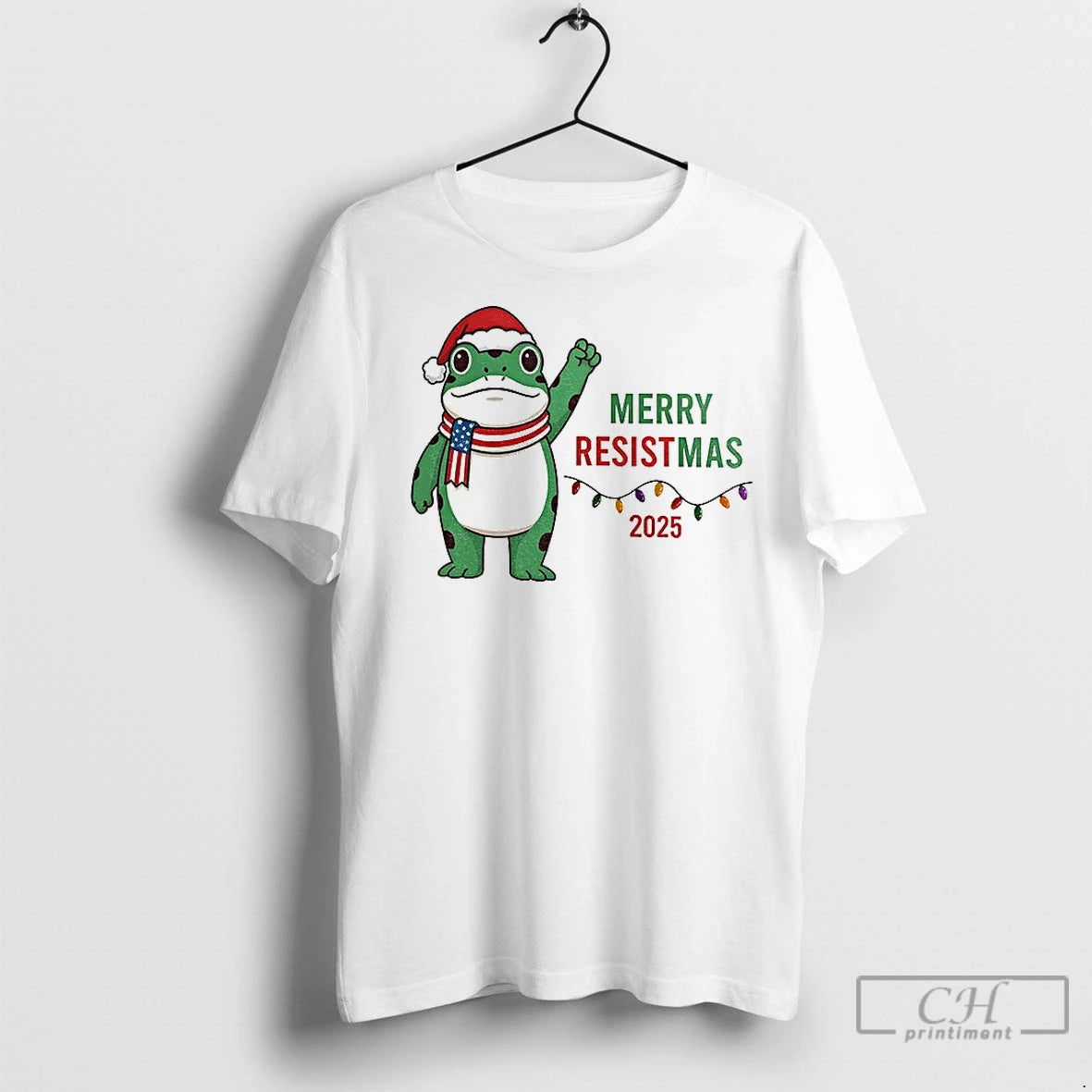 Premium Merry Resistmas Portland Frog Santa Hat Merry Christmas 2025 Shirt Hoodie Sweatshirt | PurePodTees.com