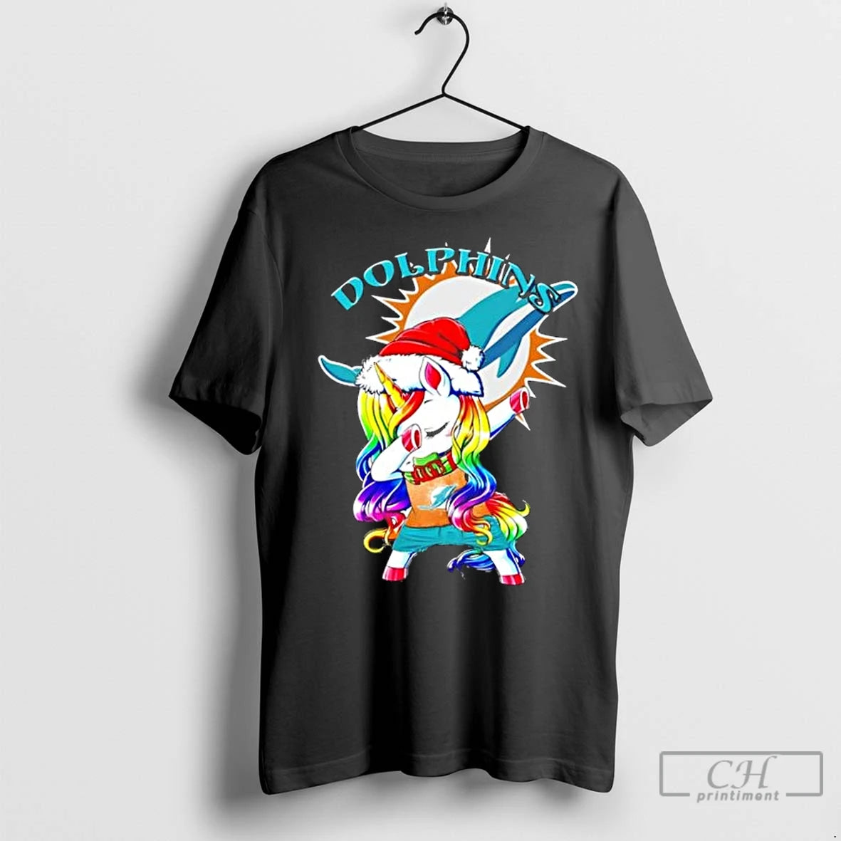 Premium Miami Dolphins X Unicorn Santa Hat Dabbing Merry Christmas Shirt Hoodie Sweatshirt | PurePodTees.com
