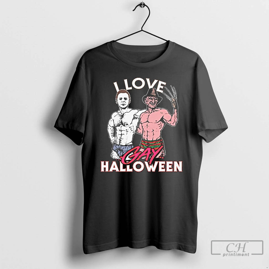 Premium Michael Myers And Freddy Krueger I Love Gay Halloween Long Sleve T Shirts Hoodie Sweatshirt | PurePodTees.com
