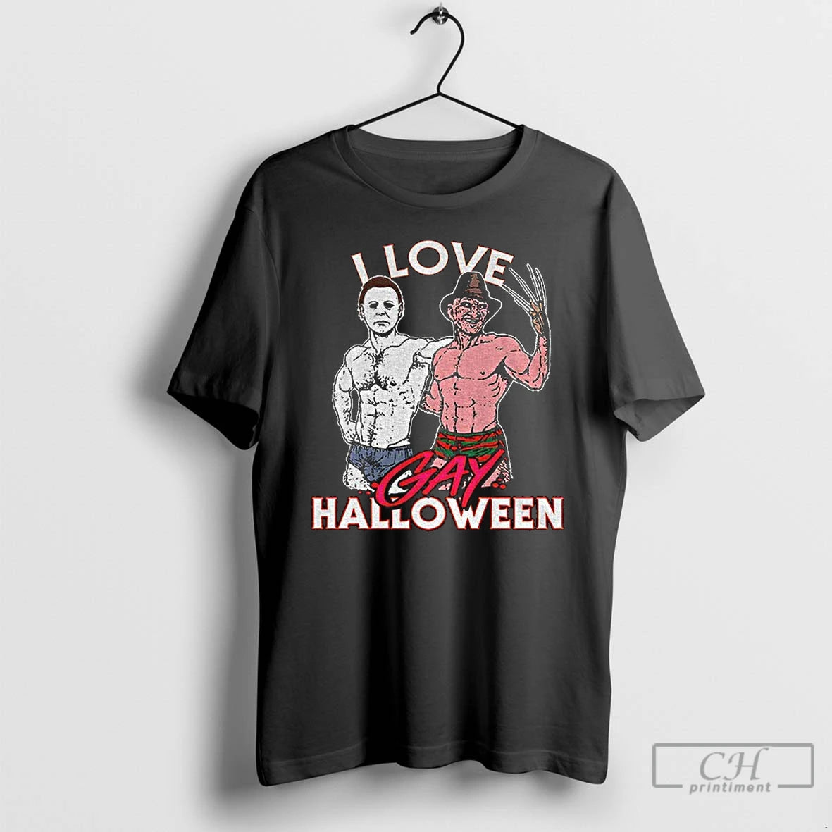 Premium Michael Myers And Freddy Krueger I Love Gay Halloween T Shirts Hoodie Sweatshirt | PurePodTees.com