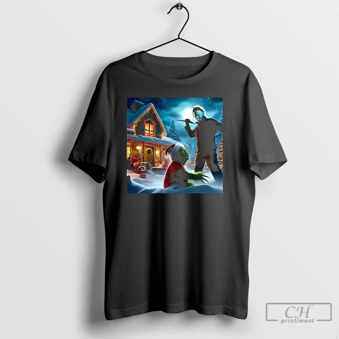 Premium Michael Myers Chases After The Grinch Horror Christmas T Shirts Hoodie Sweatshirt | PurePodTees.com