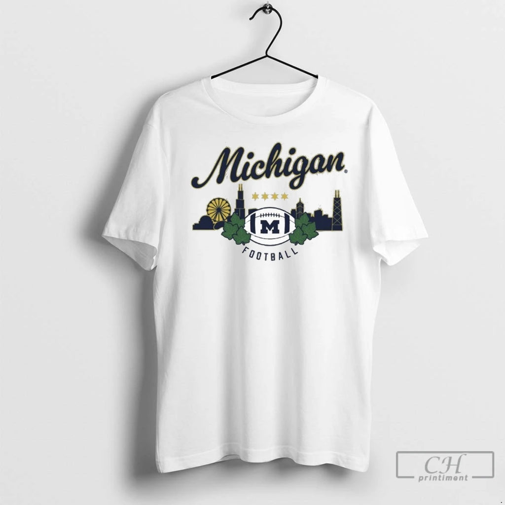 Premium Michigan Wolverines Football Chicago Skyline Shirt Hoodie Sweatshirt | PurePodTees.com
