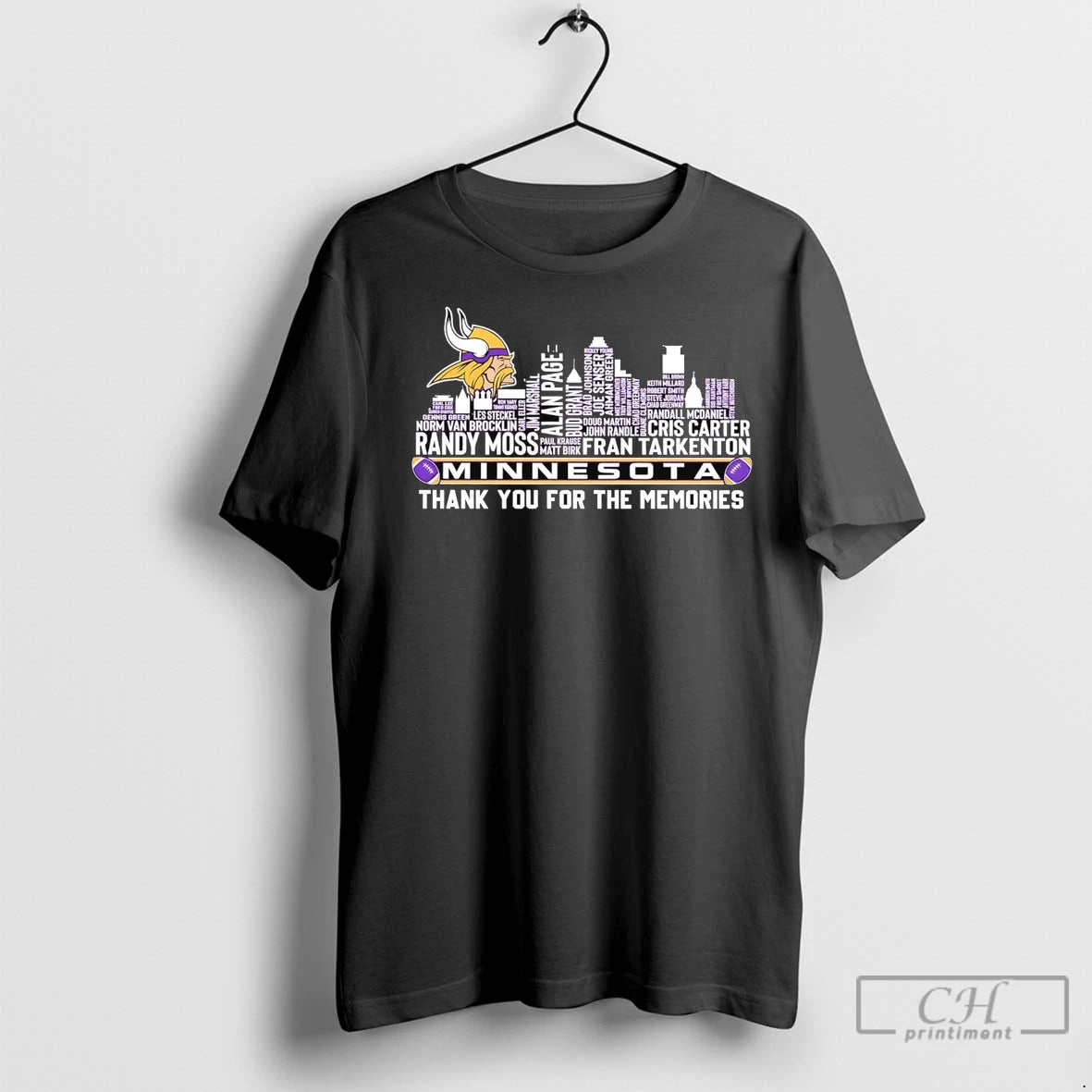 Premium Minnesota Vikings Players Names Skyline Thank You For The Memories Shirt Hoodie Sweatshirt | PurePodTees.com
