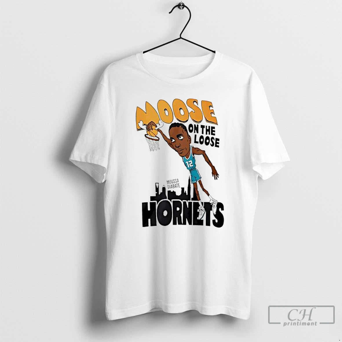 Premium Moose On The Loose Hornets Moussa Diabate Caricature T Shirts Hoodie Sweatshirt | PurePodTees.com