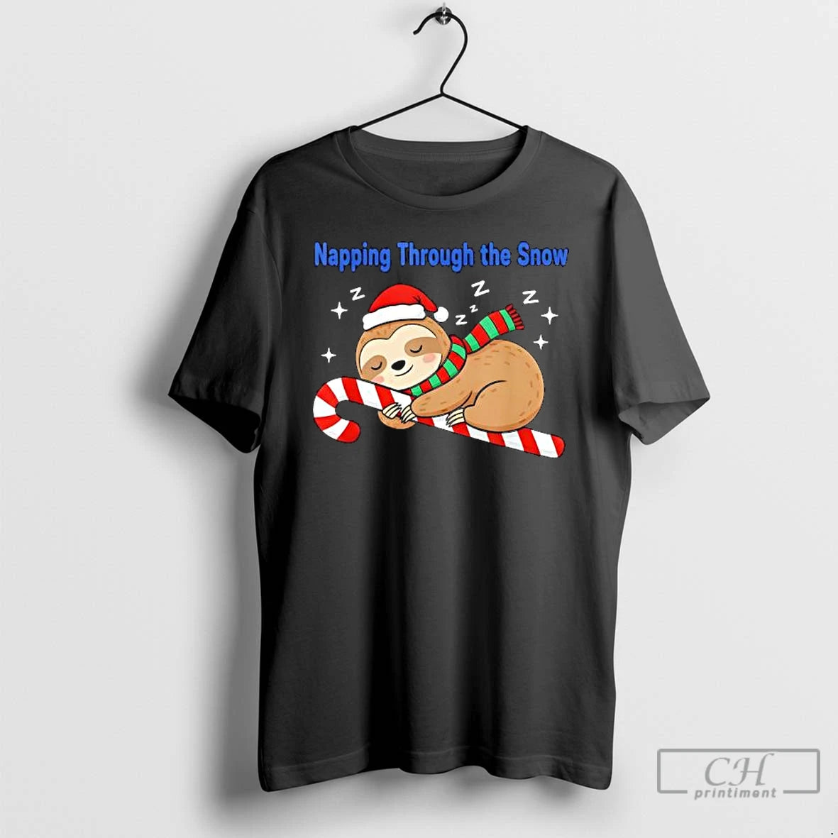 Premium Napping Through The Snow Christmas Sloth Candy Cane T Shirts Hoodie Sweatshirt | PurePodTees.com