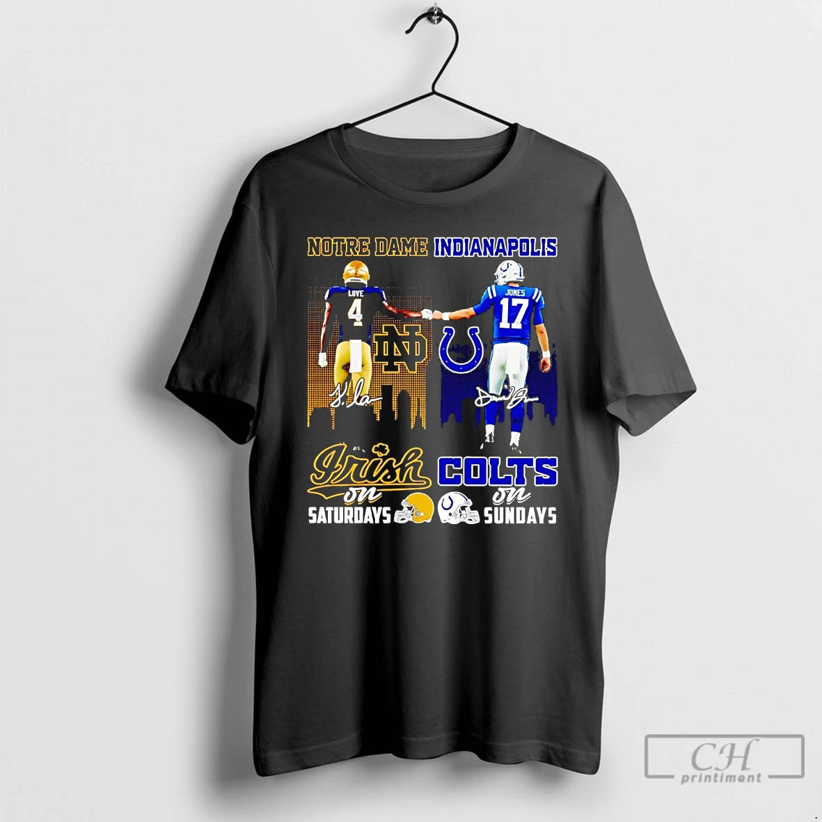 Premium Notre Dame Fighting Irish On Saturdays Indianapolis Colts On Sundays T Shirts Hoodie Sweatshirt | PurePodTees.com