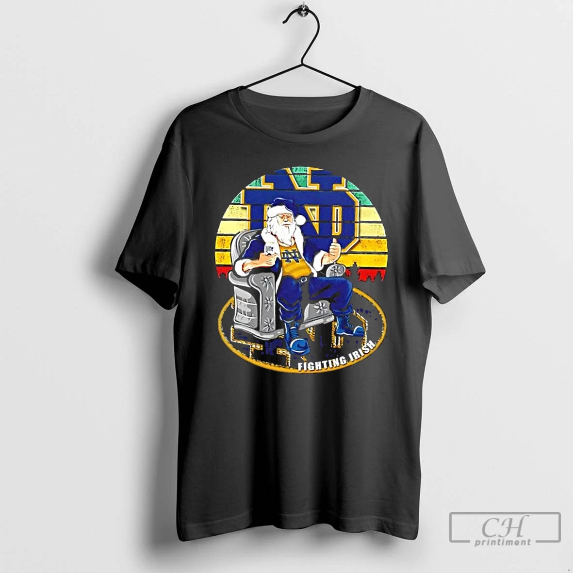 Premium Notre Dame Fighting Irish X Santa Claus Christmas Vintage T Shirts Hoodie Sweatshirt | PurePodTees.com