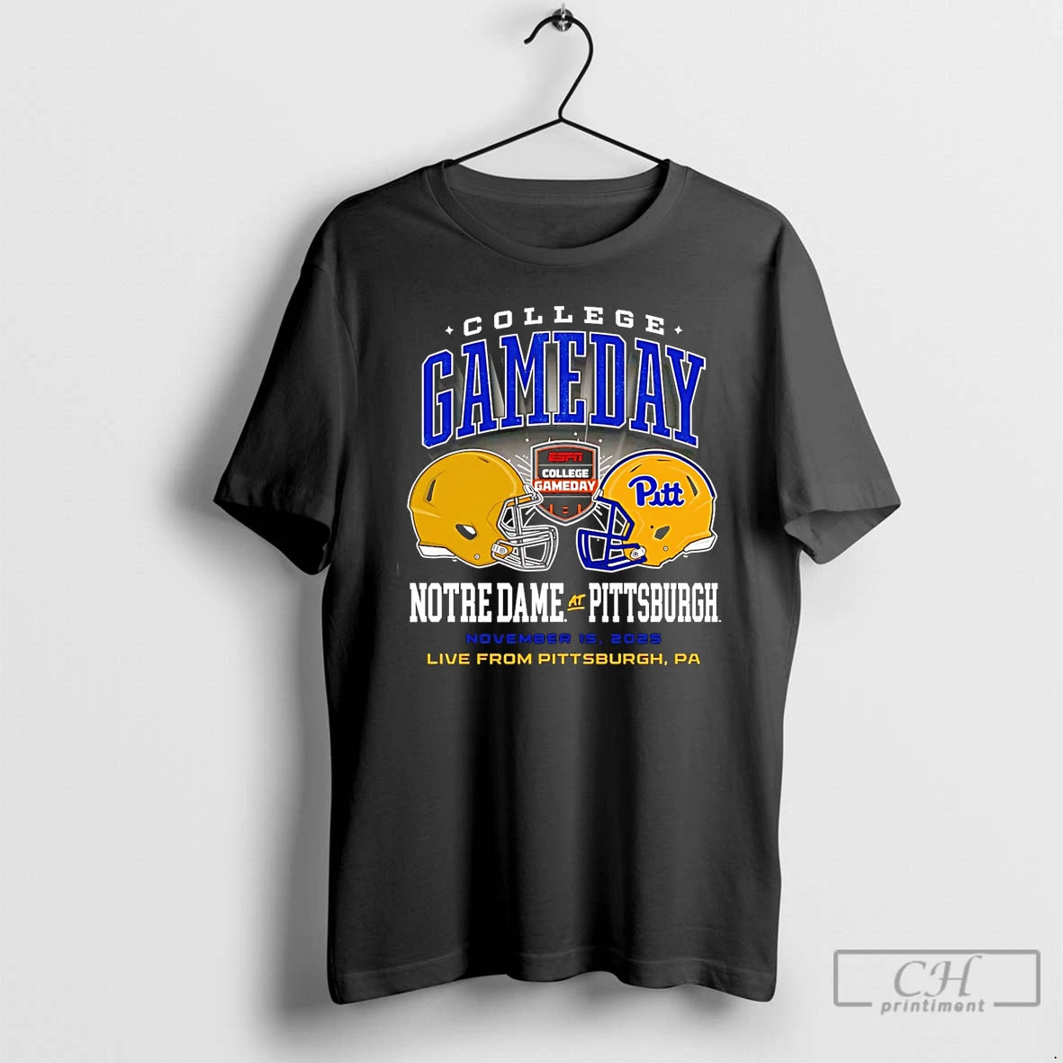 Premium Notre Dame Vs Pittsburgh College Gameday 2025 Helmet T Shirts Hoodie Sweatshirt | PurePodTees.com