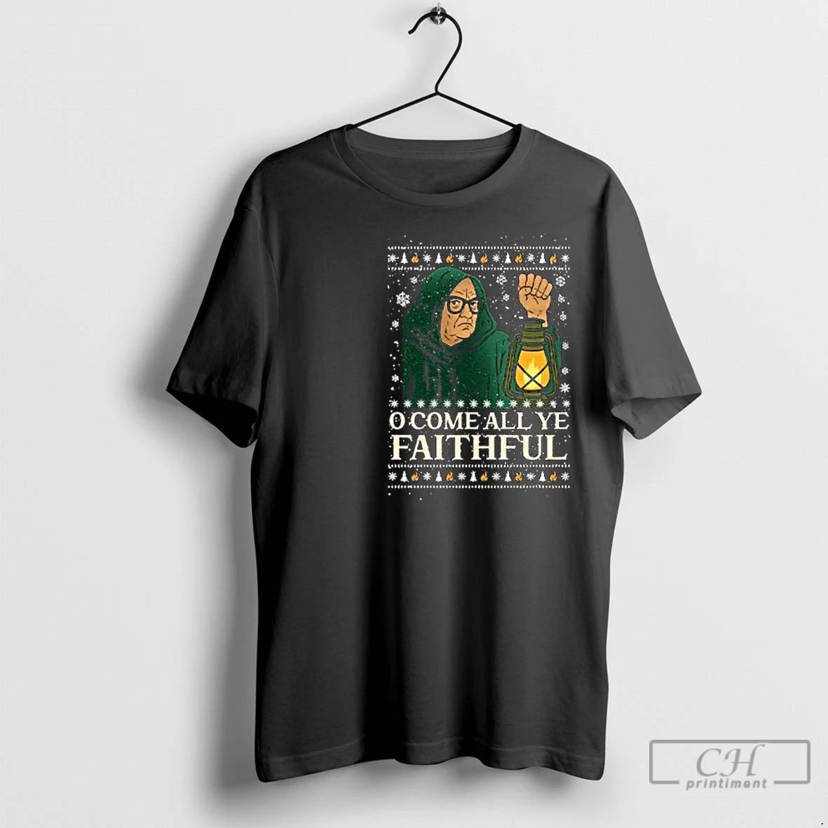 Premium O Come All Ye Faithful Christmas Circle Black Shirt Hoodie Sweatshirt | PurePodTees.com