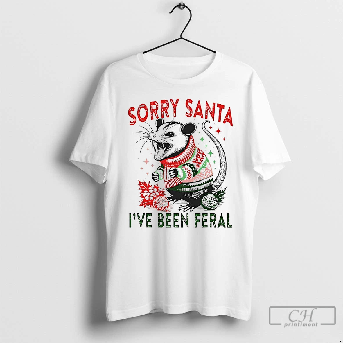 Premium Opossum Sorry Santa Ive Been Feral T Shirts Hoodie Sweatshirt | PurePodTees.com