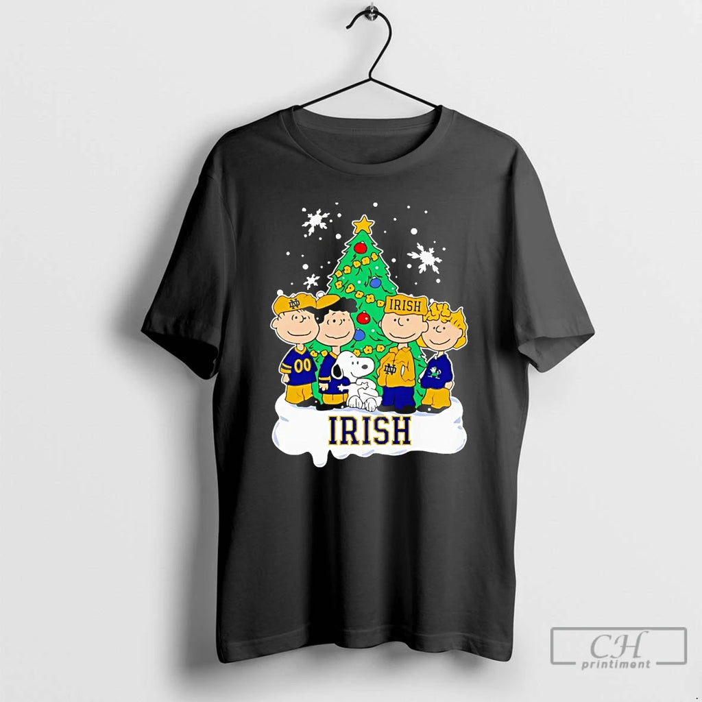 Premium Peanuts Characters Notre Dame Fighting Irish Christmas Tree T Shirts Hoodie Sweatshirt | PurePodTees.com