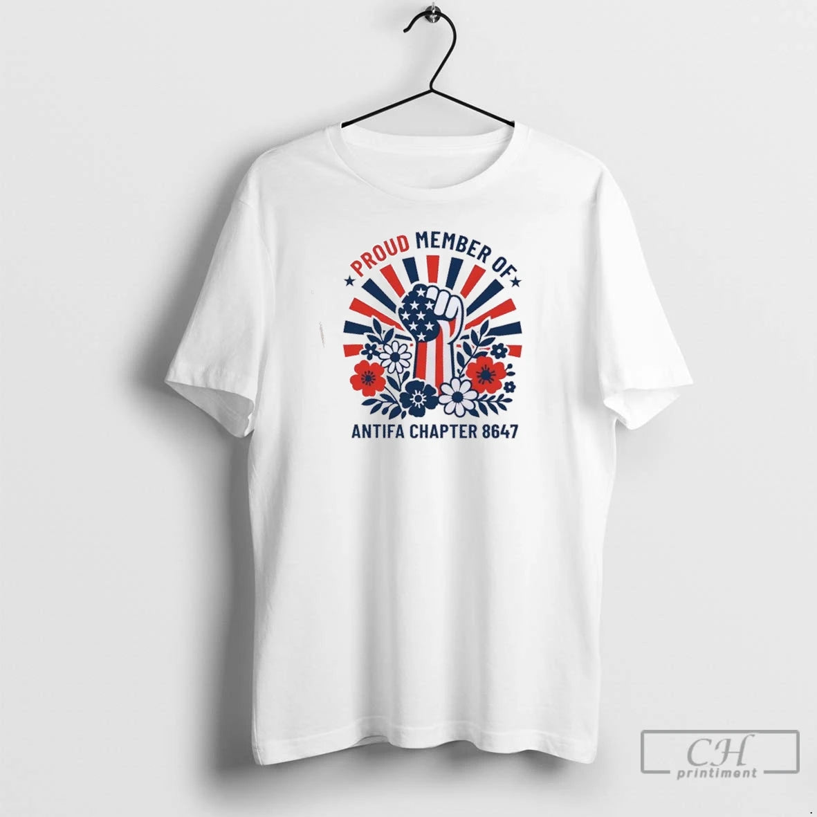 Premium Proud Member Of Antifa Chapter 8647 Fist Floral Us Flag Shirt Hoodie Sweatshirt | PurePodTees.com