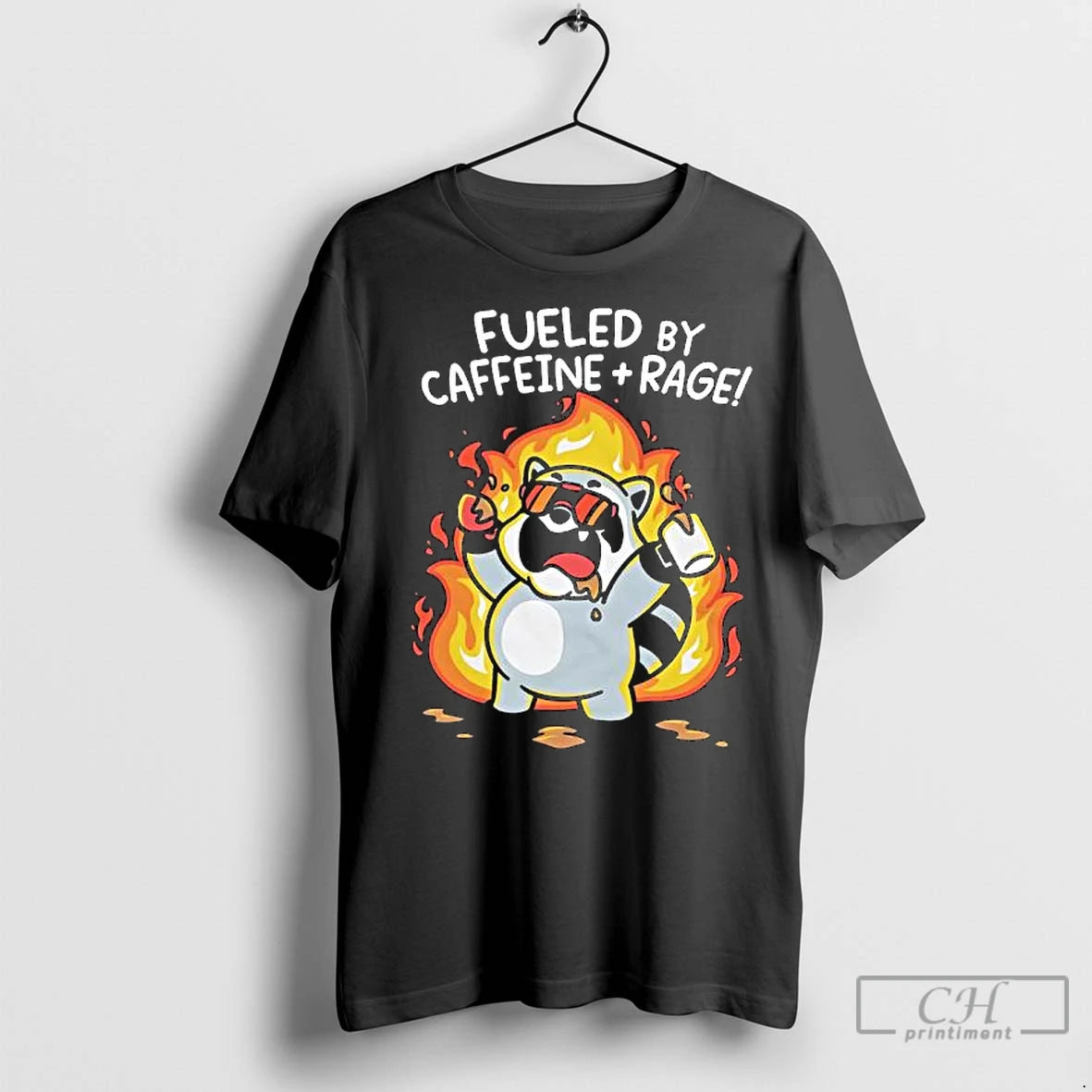 Premium Raccoon Fueled By Caffeine Rage Graphic Shirt Hoodie Sweatshirt | PurePodTees.com