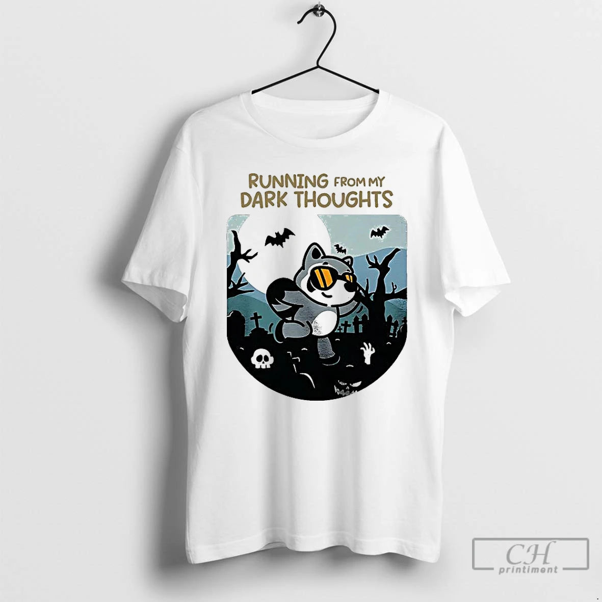 Premium Raccoon Cemetery Running From My Dark Thoughts T Shirts Hoodie Sweatshirt | PurePodTees.com