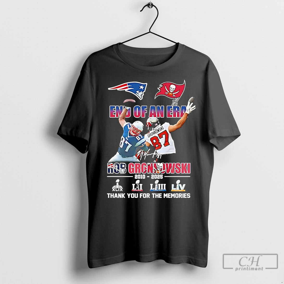 Premium Rob Gronkowski End Of An Era Thank You For The Memories 2025 Shirt Hoodie Sweatshirt | PurePodTees.com