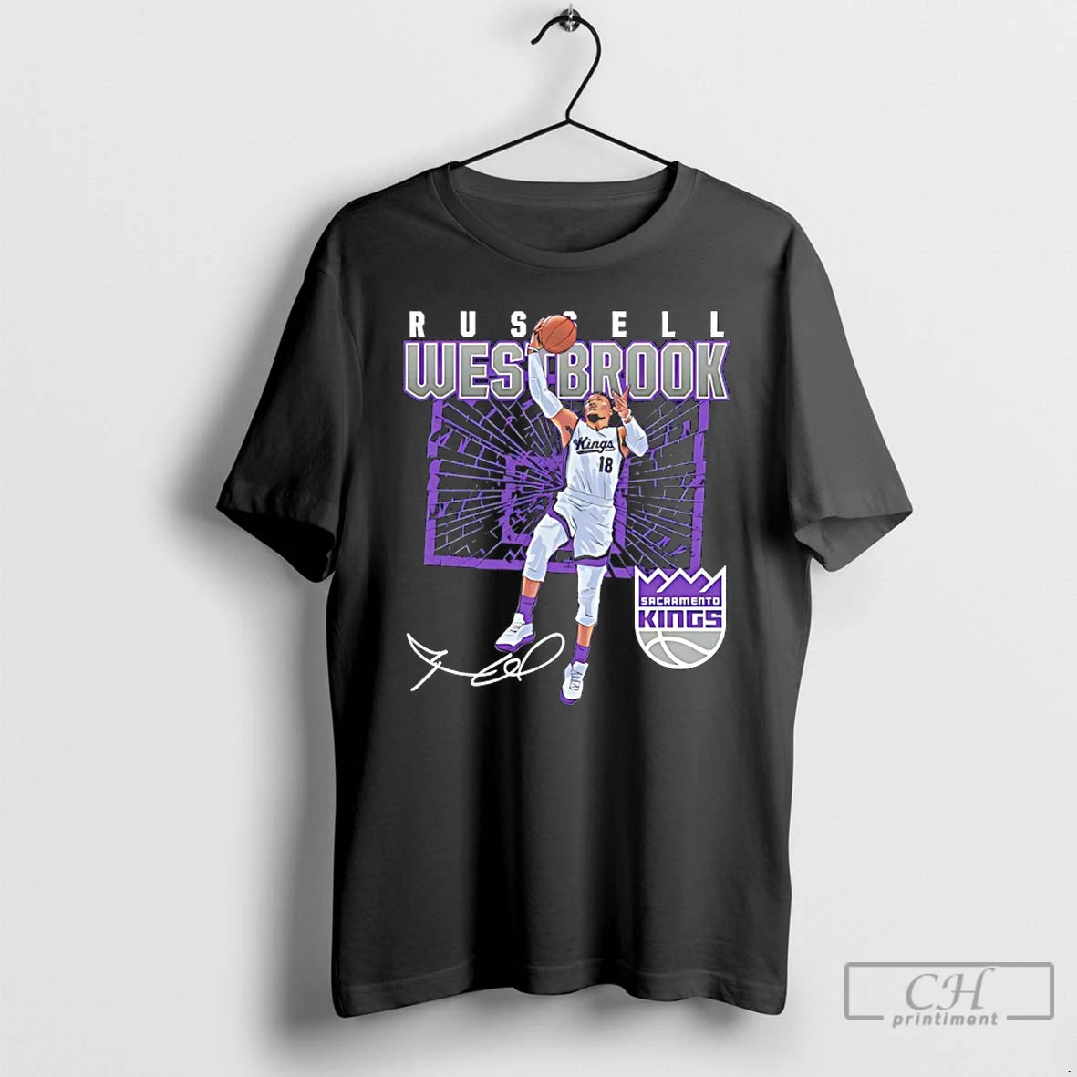 Premium Russell Westbrook Sacramento Kings Shattered Signature T Shirts Hoodie Sweatshirt | PurePodTees.com