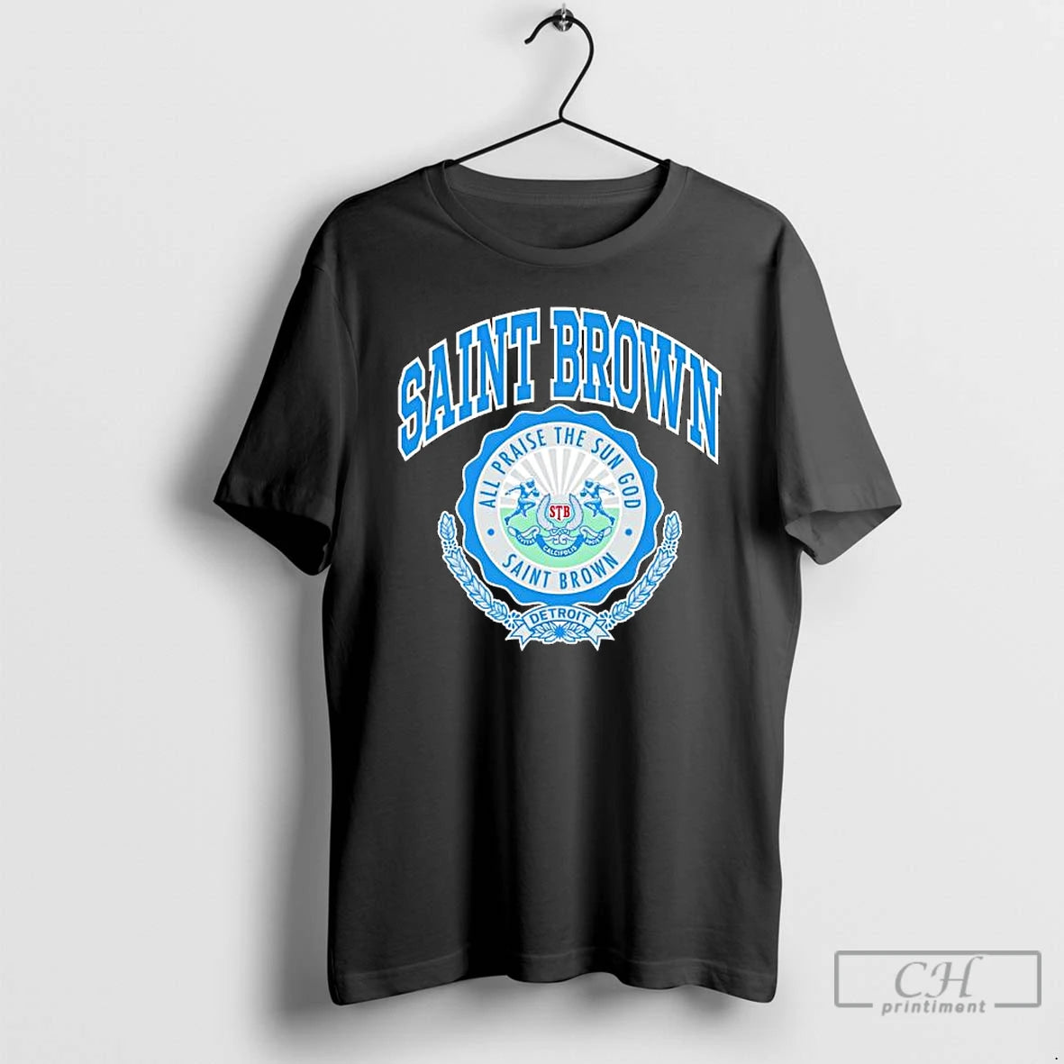 Premium Saint Brown All Praise The Sun God Detroit Logo T Shirts Hoodie Sweatshirt | PurePodTees.com