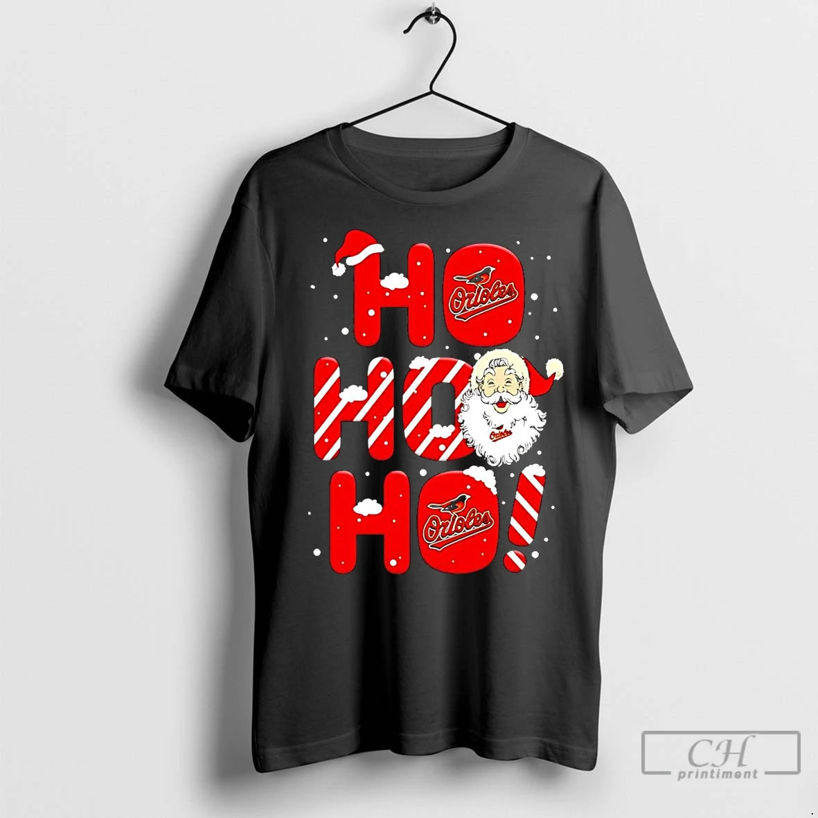 Premium Santa Claus Baltimore Orioles Ho Ho Ho Merry Christmas Shirt Hoodie Sweatshirt | PurePodTees.com