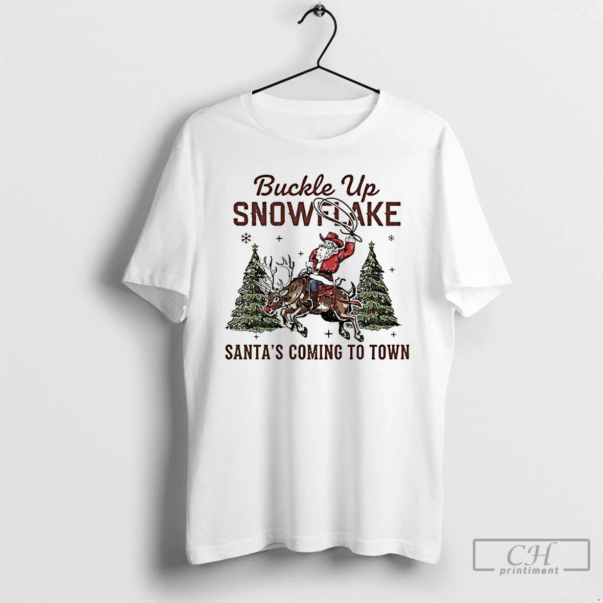 Premium Santa Claus Cowboy Buckle Up Snowflake Santas Coming To Town T Shirts Hoodie Sweatshirt | PurePodTees.com