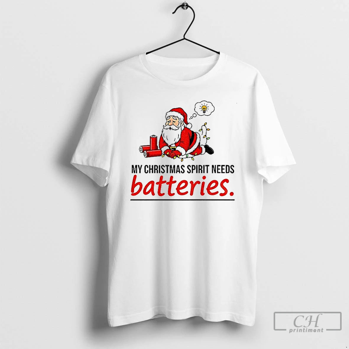 Premium Santa Claus My Christmas Spirit Needs Batteries Merry Christmas T Shirts Hoodie Sweatshirt | PurePodTees.com