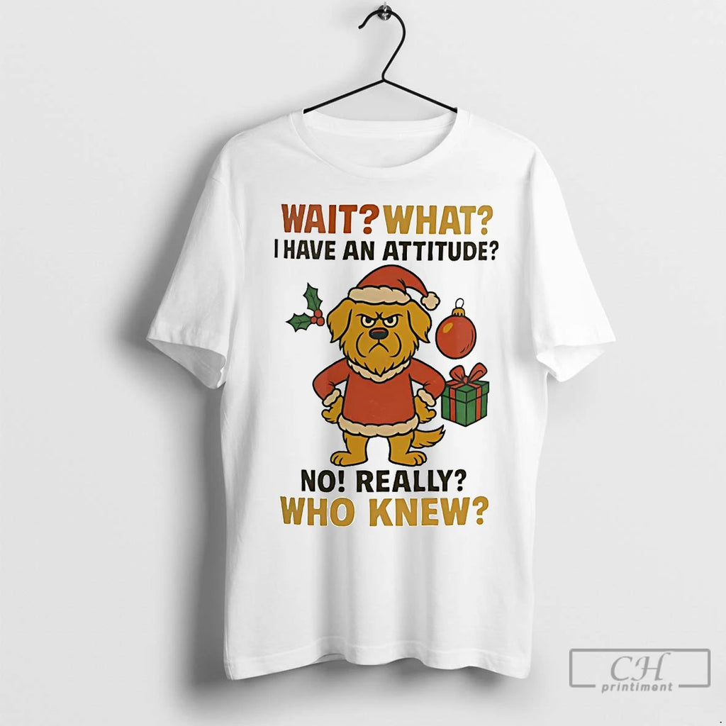 Premium Santa Golden Retriever Wait What I Have An Attitude Christmas Shirt Hoodie Sweatshirt | PurePodTees.com