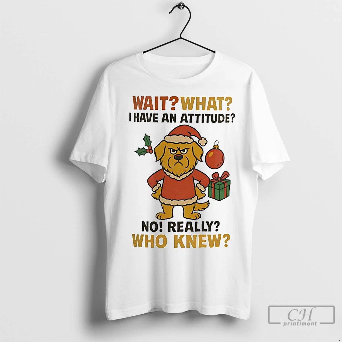 Premium Santa Golden Retriever Wait What I Have An Attitude Christmas Shirt Hoodie Sweatshirt | PurePodTees.com