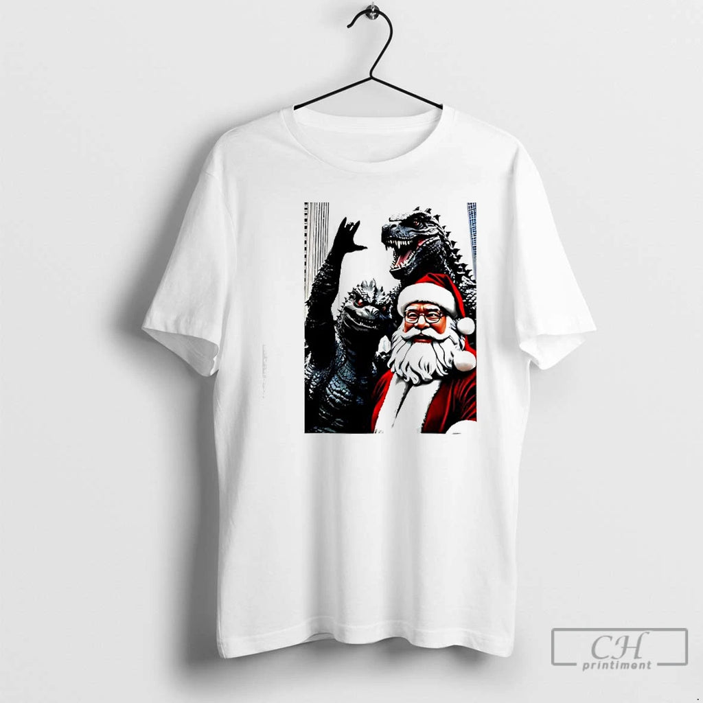 Premium Santa And Godzilla Christmas Geeky Holiday Shirt Hoodie Sweatshirt | PurePodTees.com