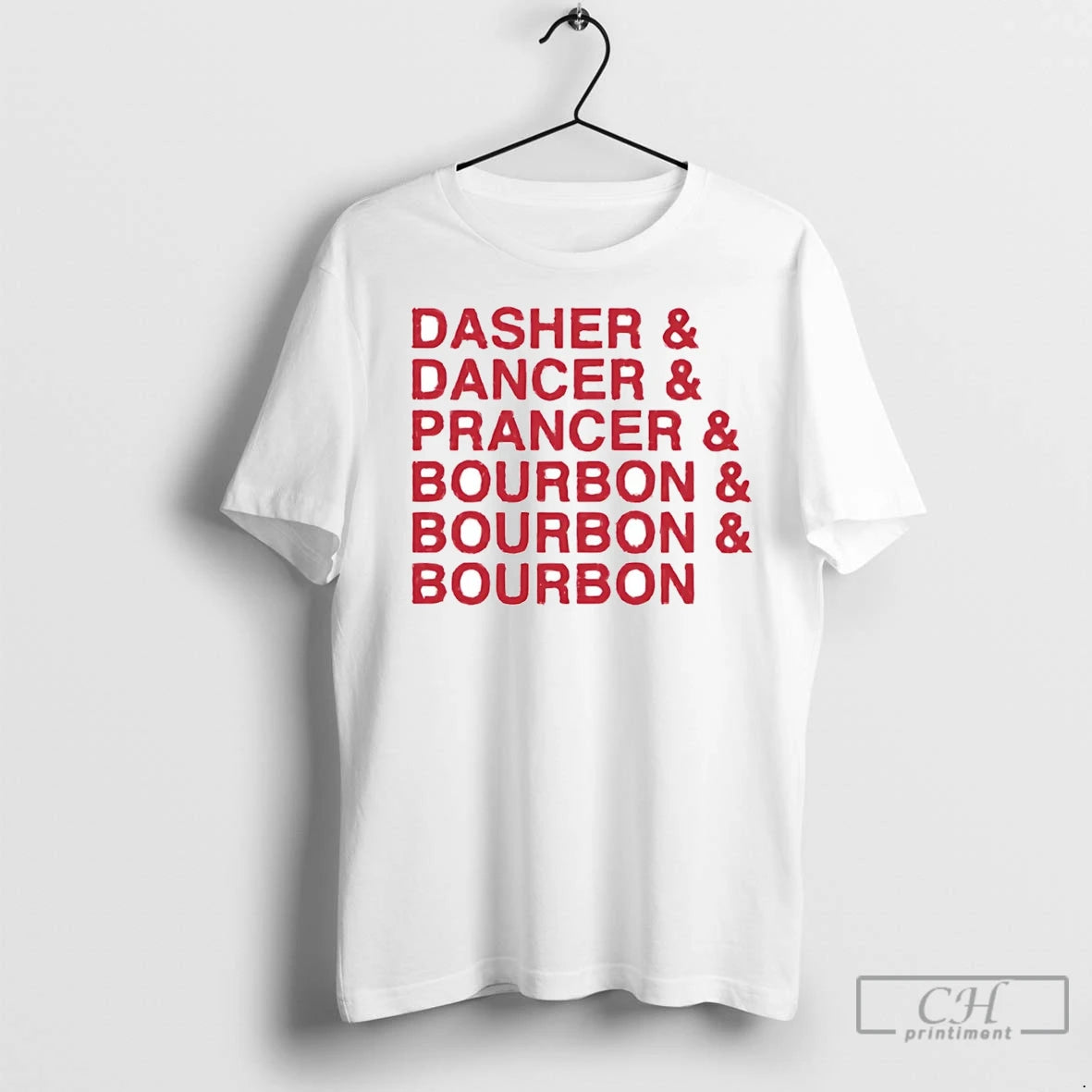 Premium Santa Reindeer Names Dasher Dancer Prancer Bourbon Christmas Shirt Hoodie Sweatshirt | PurePodTees.com