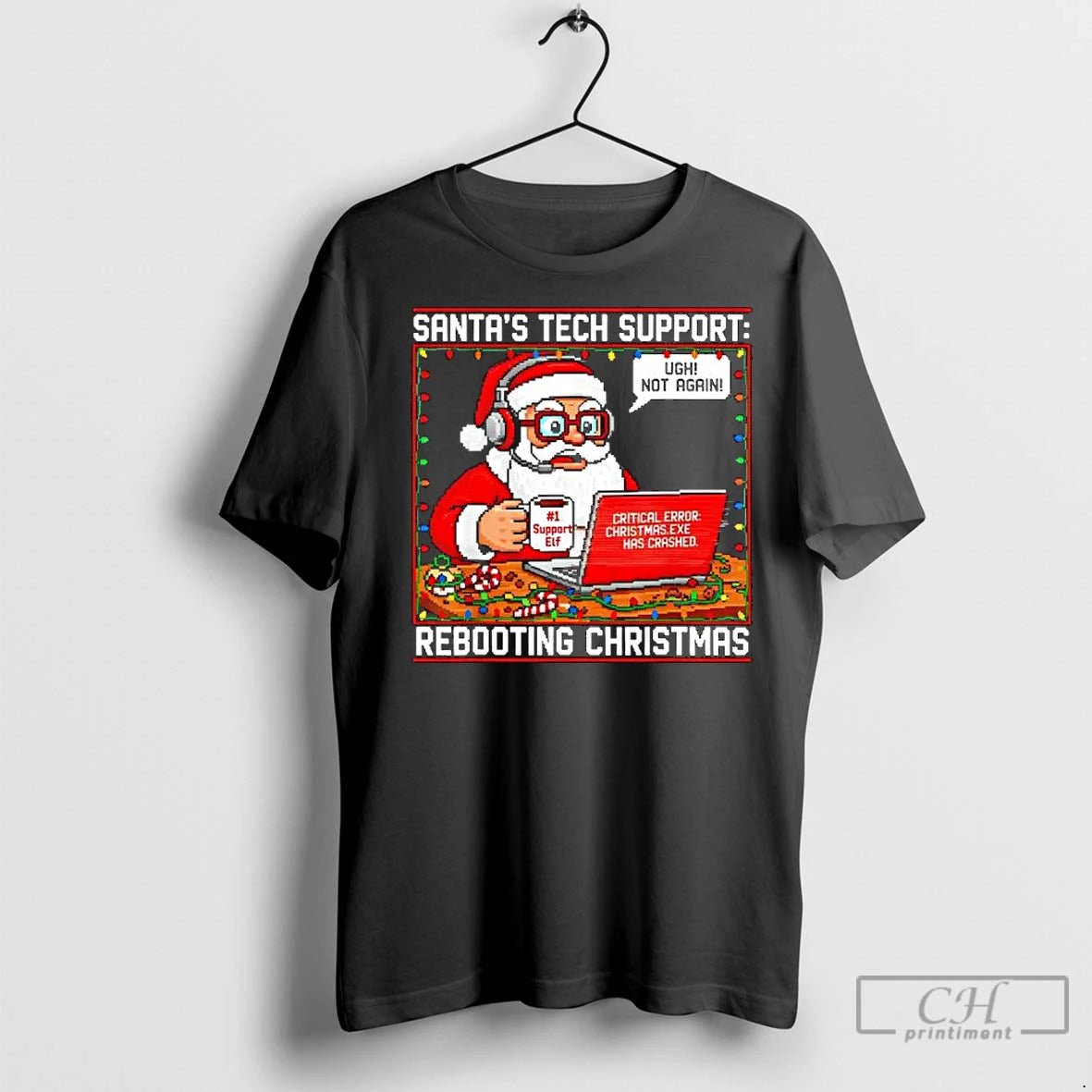 Premium Santas Tech Support Rebooting Christmas Shirt Hoodie Sweatshirt | PurePodTees.com