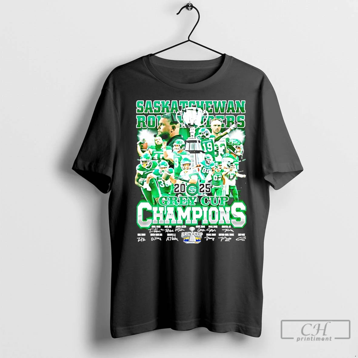 Premium Saskatchewan Roughriders 2025 Grey Cup Champions Signatures Shirt Hoodie Sweatshirt | PurePodTees.com