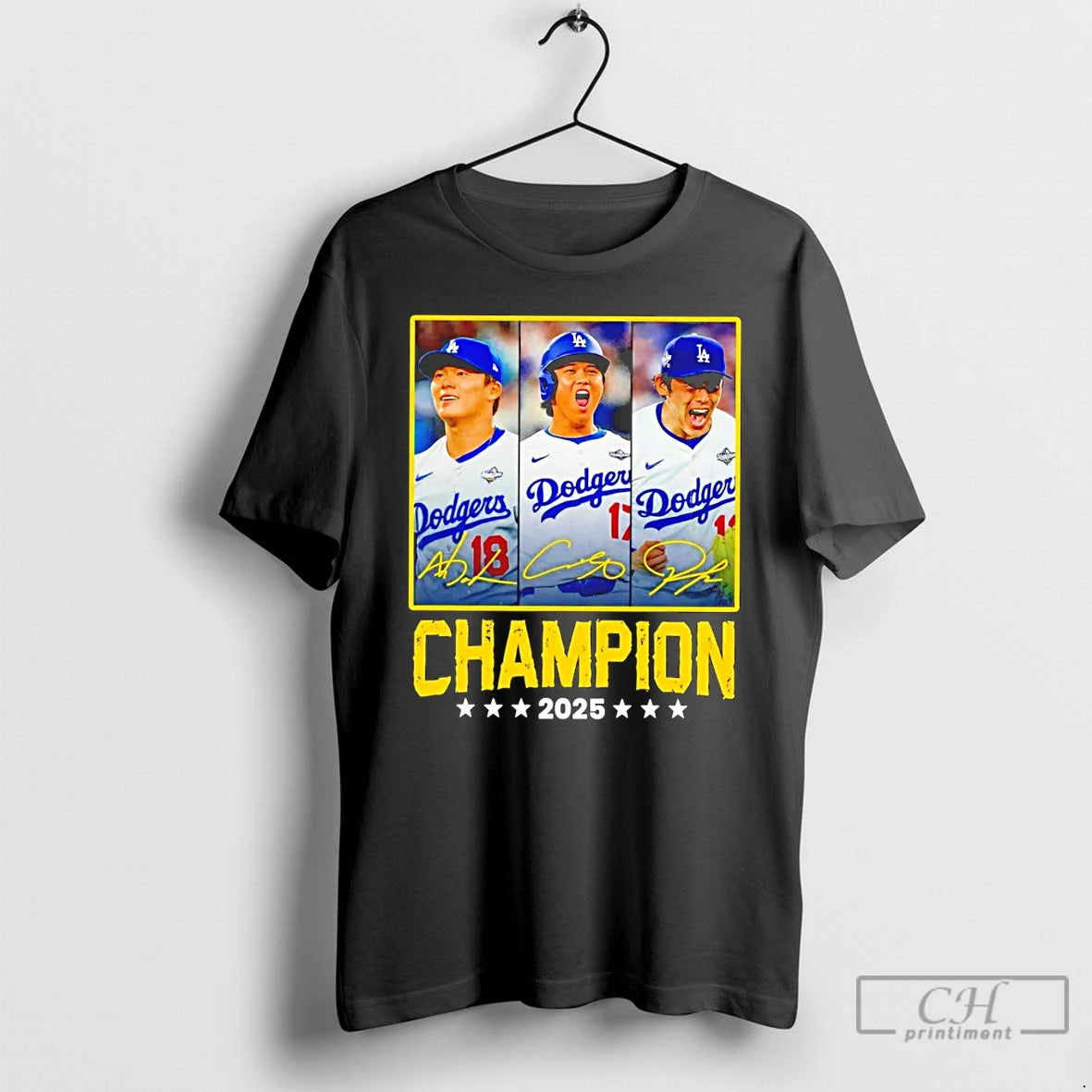 Premium Shohei Ohtani Yoshinobu Yamamoto Teoscar Hernandez Los Angeles Dodgers Champion 2025 Signatures T Shirts Hoodie...
