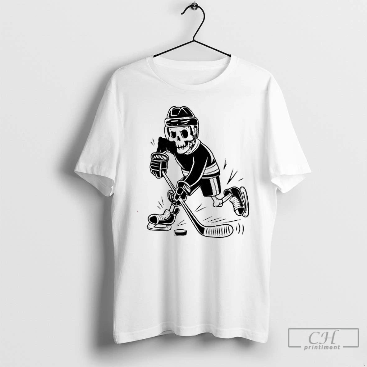 Premium Skeleton Playing Ice Hockey Sport Graphic T Shirts Hoodie Sweatshirt | PurePodTees.com
