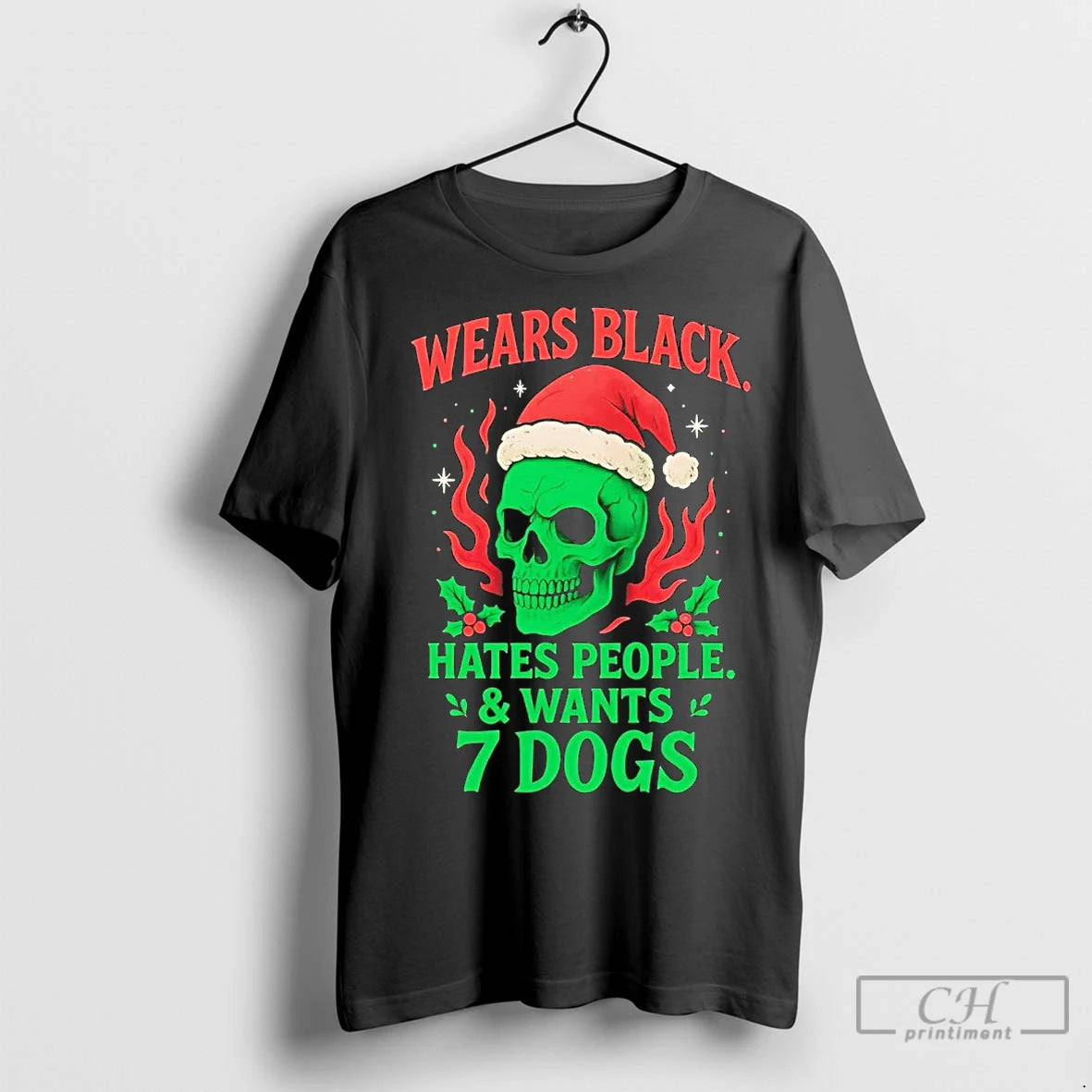 Premium Skull Wears Black Hates People And Wants 7 Dogs Christmas Shirt Hoodie Sweatshirt | PurePodTees.com