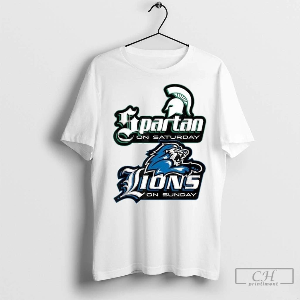 Premium Spartan On Saturday Detroit Lions On Sunday Football Circle White Shirt Hoodie Sweatshirt | PurePodTees.com