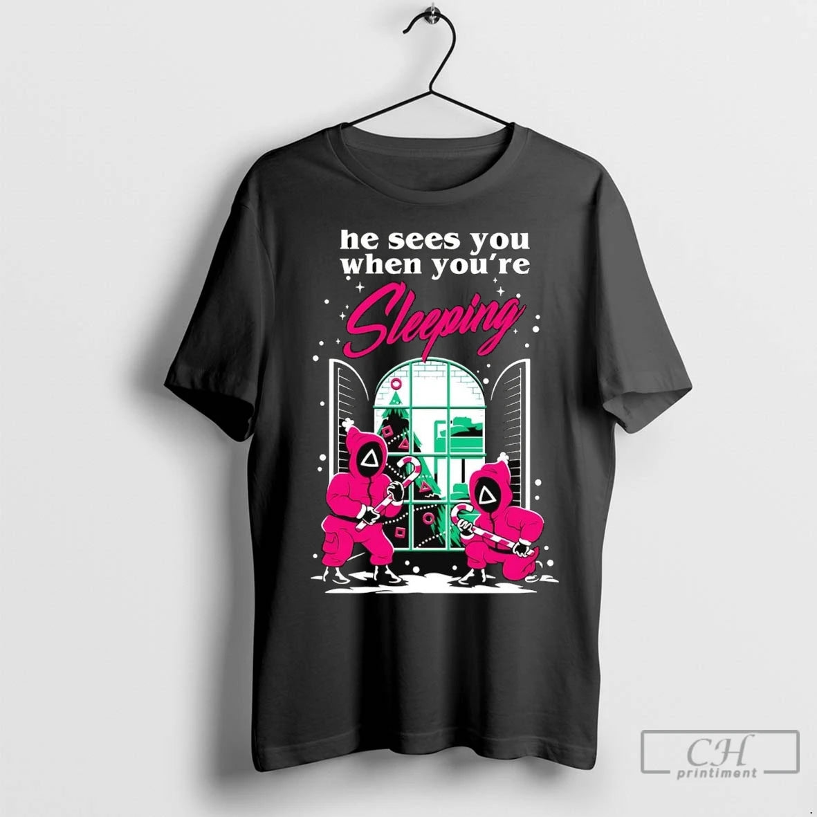 Premium Squid Games He Sees You When Youre Sleeping Christmas Shirt Hoodie Sweatshirt | PurePodTees.com