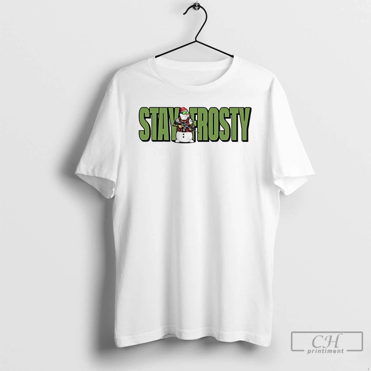 Premium Stay Frosty Snowman Gun Christmas T Shirts Hoodie Sweatshirt | PurePodTees.com