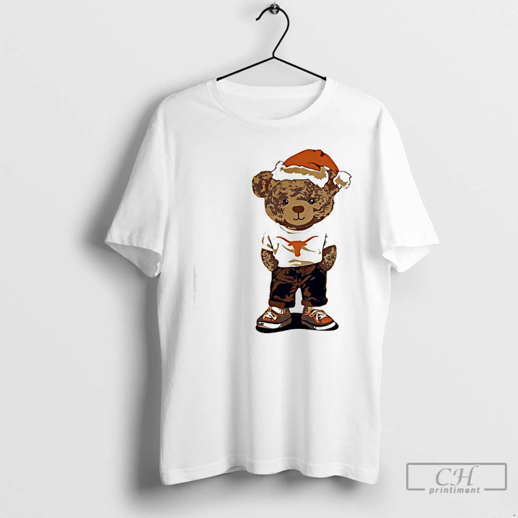 Premium Texas Longhorns Santa Hat Bear Teddy T Shirts Hoodie Sweatshirt | PurePodTees.com